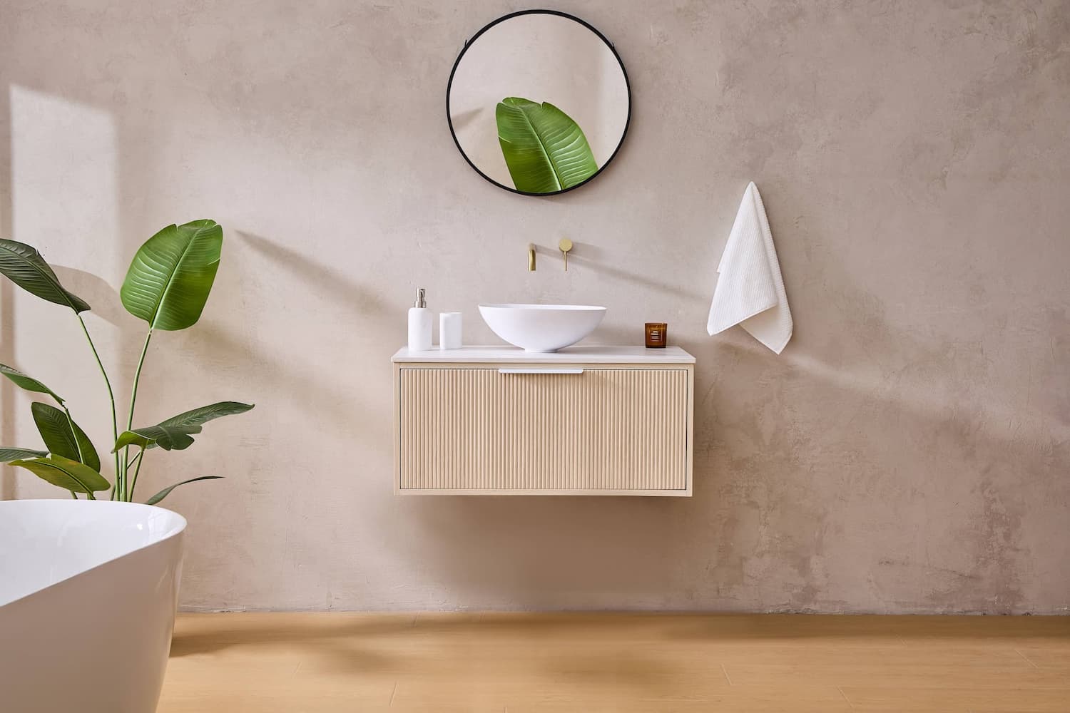 Lukka Kliff Coastal Oak Fluted Wall Hung Bathroom Vanity (600mm - 1500mm)