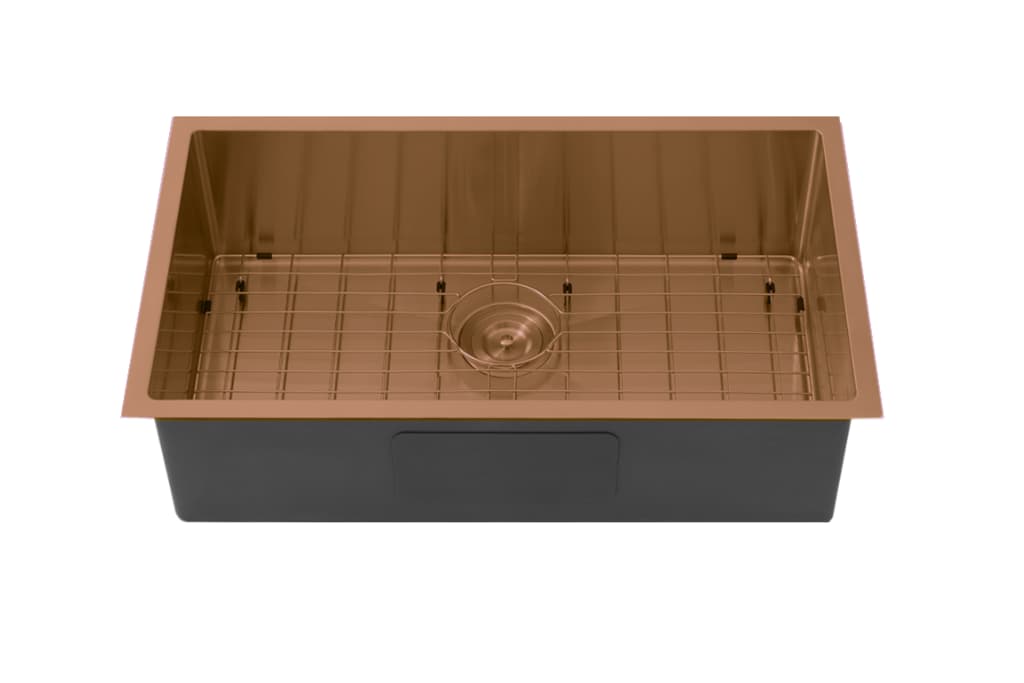 Lukka Kliff LK-SSK-72-Bronze PVD brushed bronze sink with waste and sink grid.