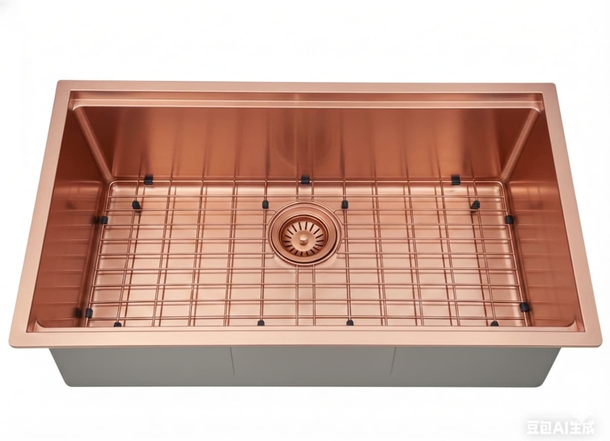 Lukka Kliff LK-SSK-810-Bronze PVD brushed bronze sink with waste and sink grid.