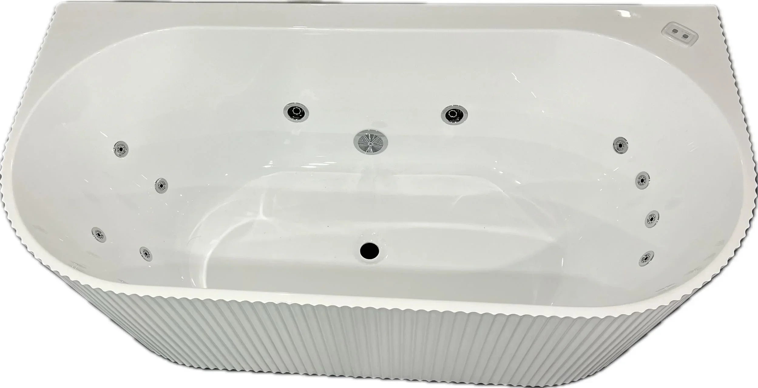 Modern white freestanding spa bath with 10 jets and textured exterior, Secasa Home