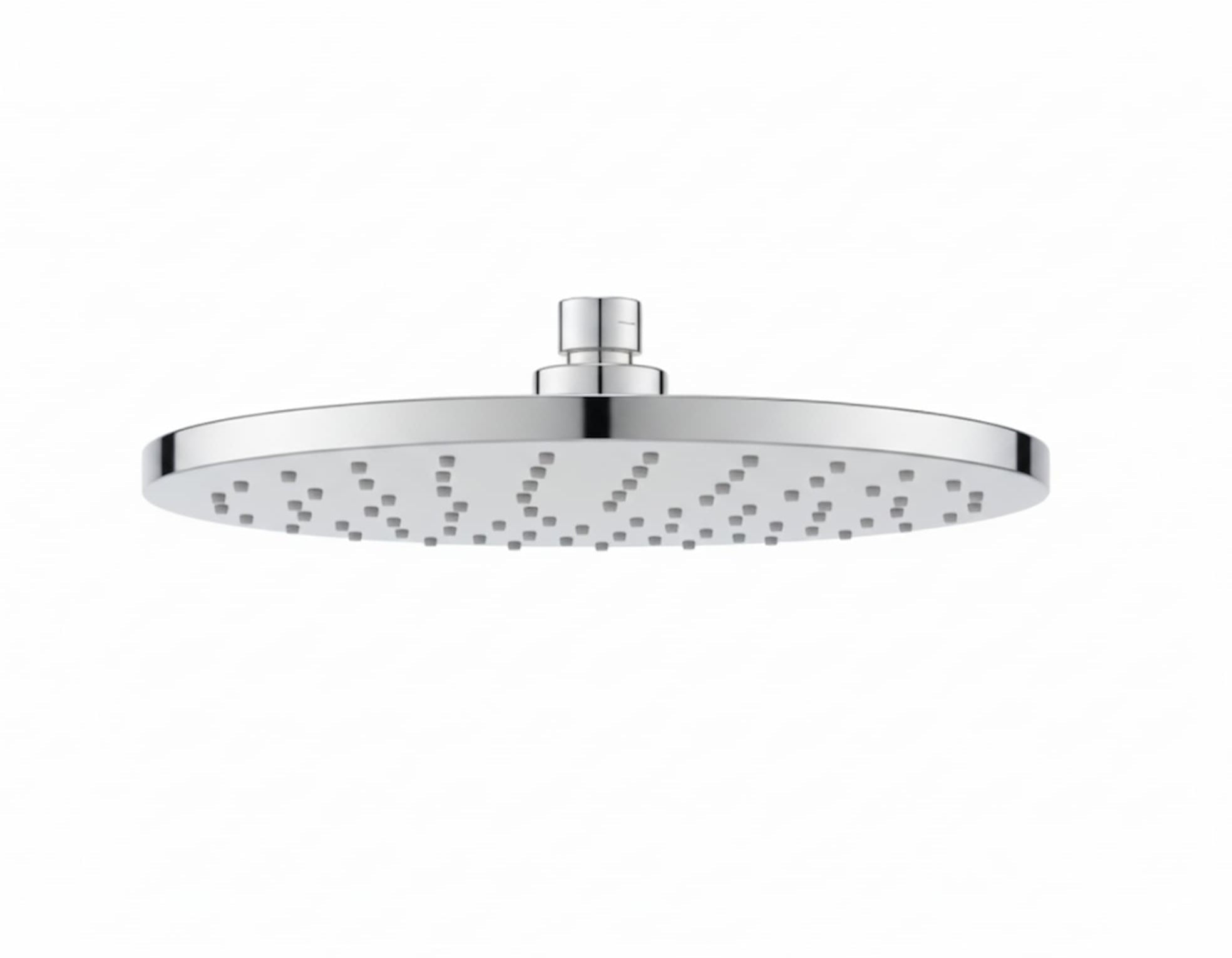 Chrome shower head on a white background