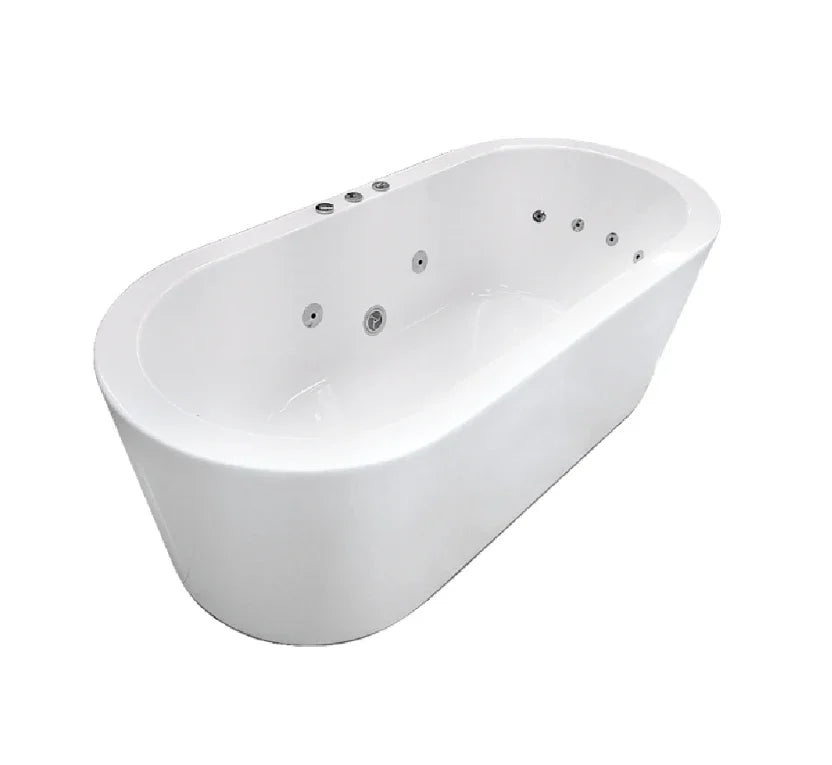 Modern white oval freestanding bathtub with jet features from Secasa Home