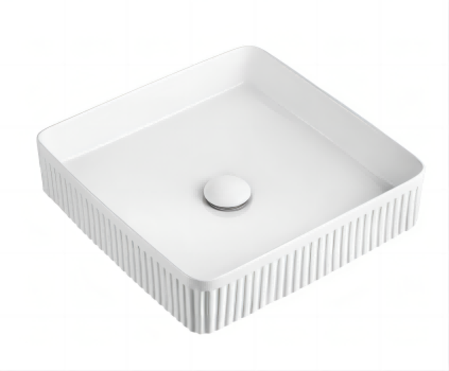 Sunny Gloss White Ceramic Square Fluted Counter Top Basin 415*415*100mm