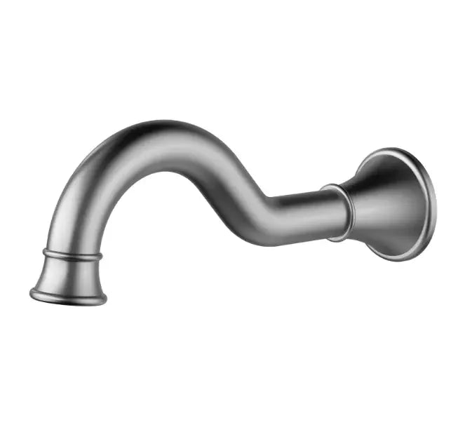 Brushed nickel wall-mounted bathroom spout with modern curved design, Secasa Home tapware