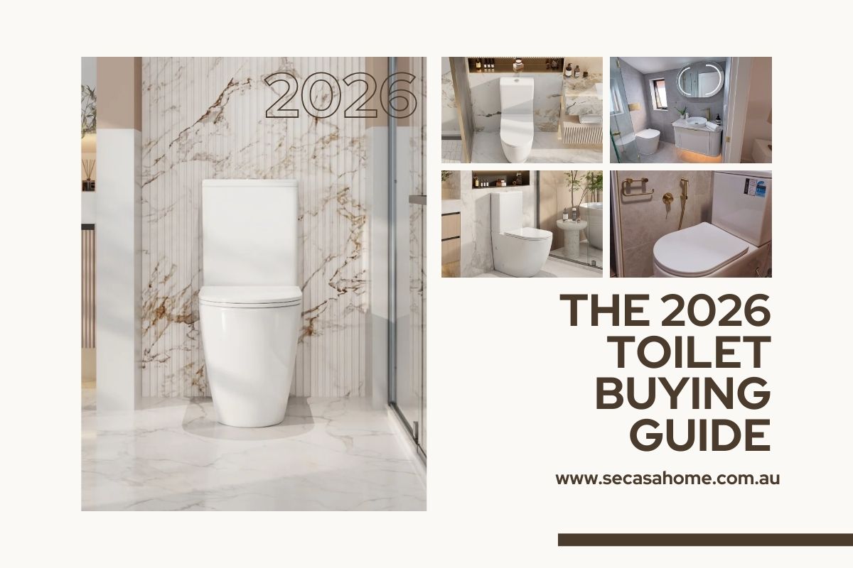 Secasa Home 2026 Bathroom Series: A comprehensive guide to back-to-wall toilet suites, featuring rimless technology and architectural bathroom layouts in Sydney.