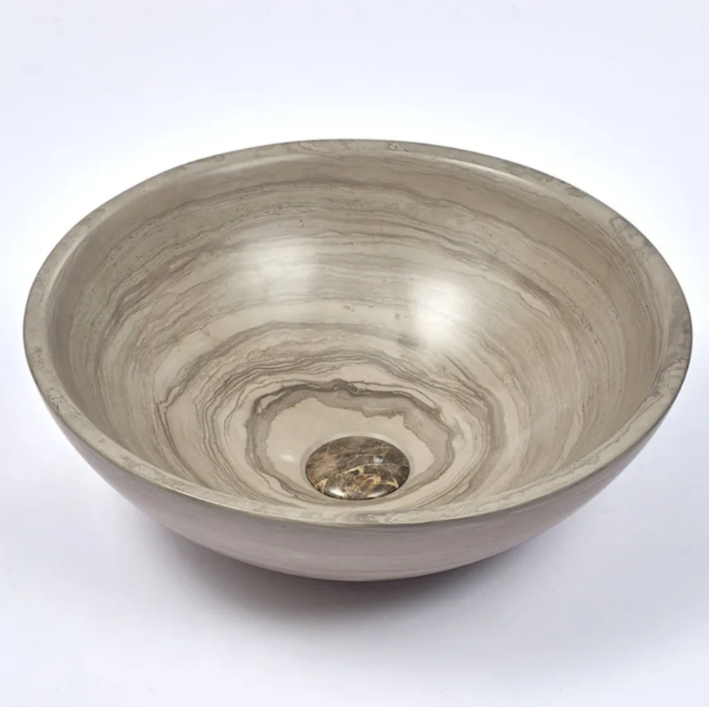 Infinity Wooden Marble Nature Stone Round Above Counter Art Basin 420*420*140mm