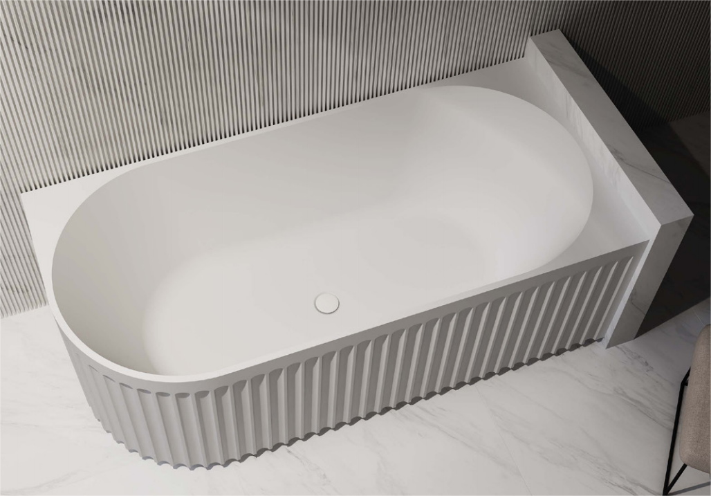 RIVA ROMA FLUTED CORNER BATHTUB – GLOSS WHITE & MATTE WHITE | Left & Right Corner | Available in 1500mm & 1700mm Sizes