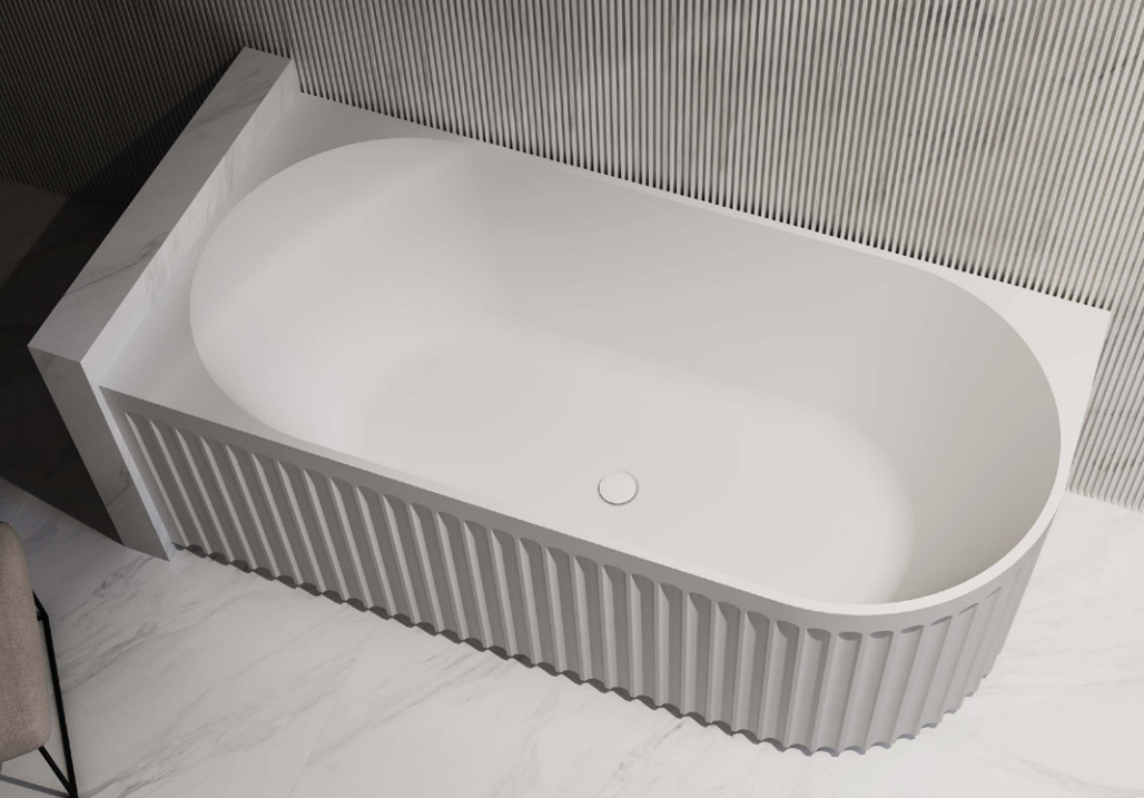 RIVA ROMA FLUTED CORNER BATHTUB – GLOSS WHITE & MATTE WHITE | Left & Right Corner | Available in 1500mm & 1700mm Sizes