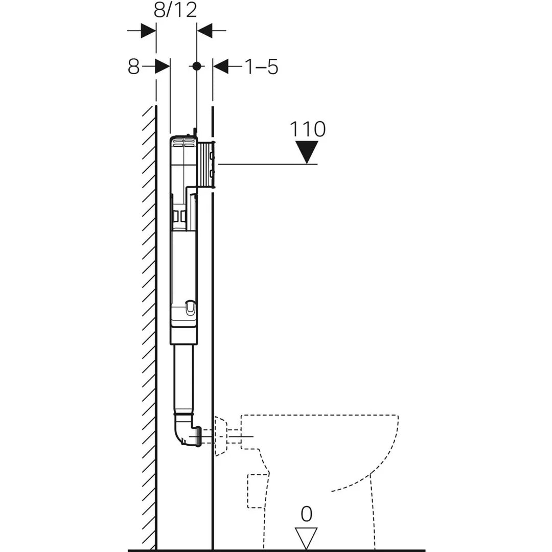 Technical drawing of a concealed cistern installation for modern bathroom toilets, Secasa Home