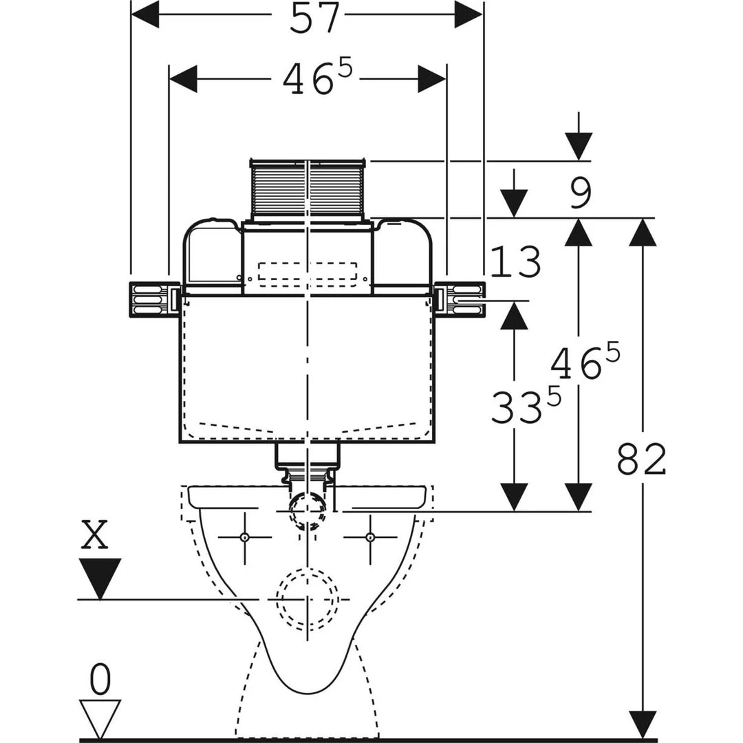 Technical drawing of modern bathroom vanity plumbing fixture with measurements, Secasa Home