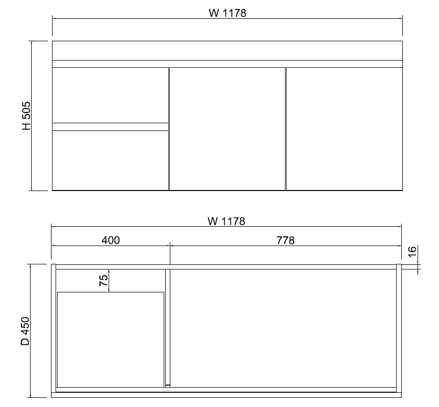 ABS Less Vanity With Wall Hung Design – Gloss White | 600–1500mm