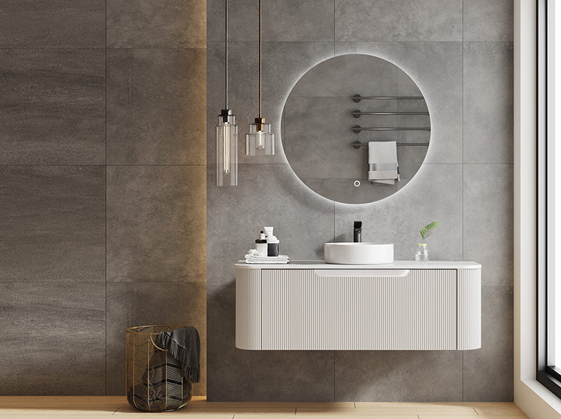 MERCIO Rome Matt White Fluted Curved Wall-Hung Vanity 600-1500mm