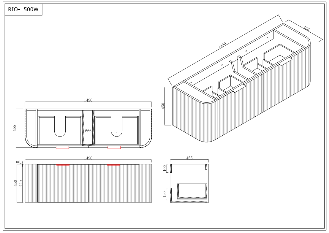 INFINITY RIO Matt White Curved Fluted Vanity | Wall Hung | ALL SIZE