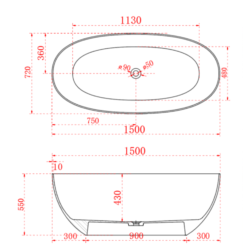 RIVA NOTO Freestanding Bathtub – Transparent Blue | Solid Surface Luxury | Available in 1500mm & 1700mm | Made to Order