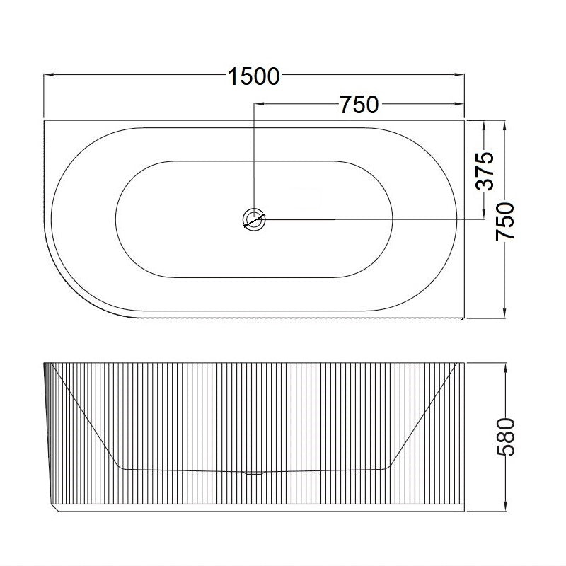 Sunny 4239 Fluted Corner Back Bathtub – Gloss White | Oval Acrylic Design | Available in 1500mm & 1700mm