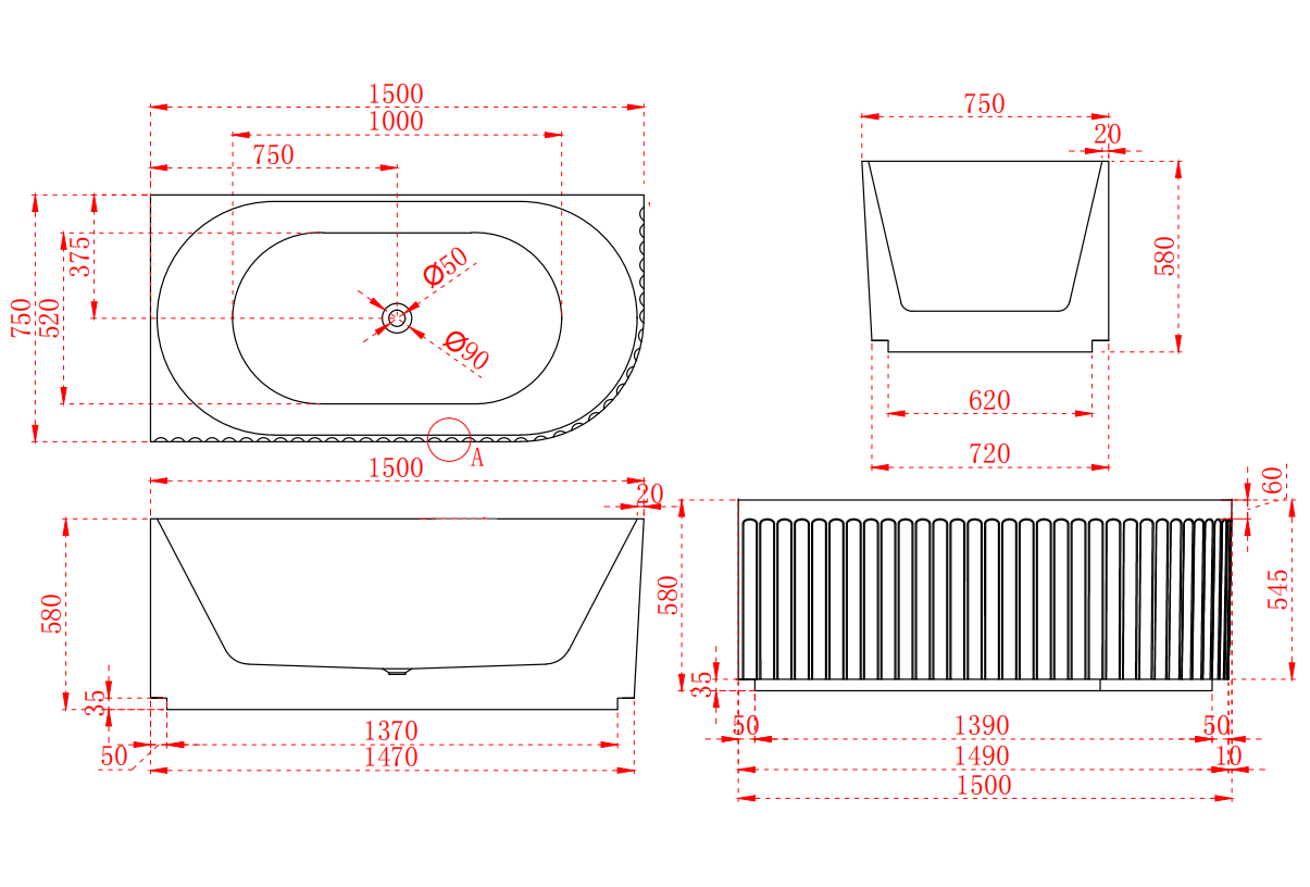 INFINITY Artemis Matte White Corner Bathtub – Non-Overflow Design | Left & Right | 1500mm & 1700mm