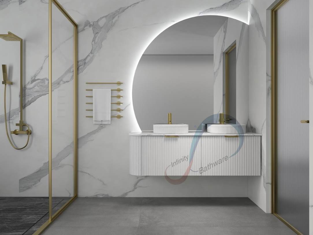 INFINITY Rio Right Corner Fluted Wall Hung Vanity – Matte White | 600–1500mm