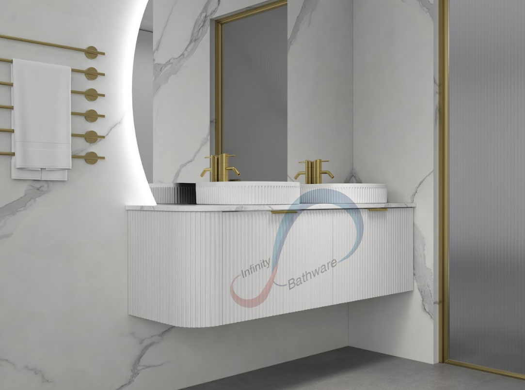INFINITY Rio Right Corner Fluted Wall Hung Vanity – Matte White | 600–1500mm