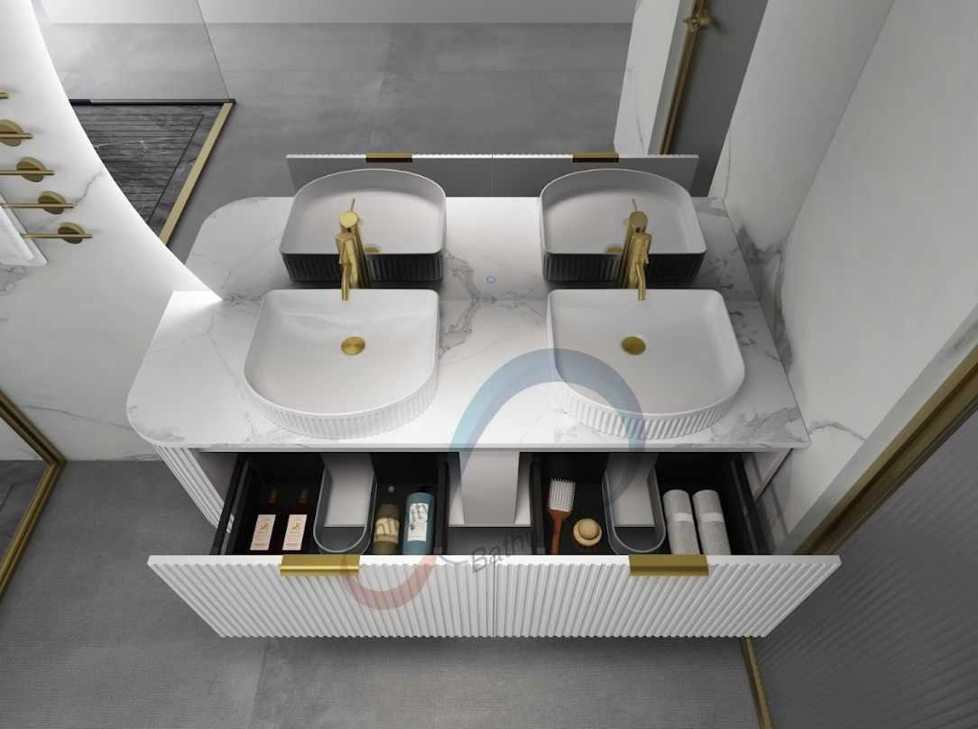 INFINITY Rio Right Corner Fluted Wall Hung Vanity – Matte White | 600–1500mm