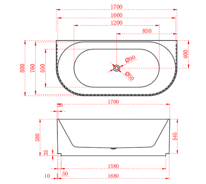 RIVA ROMA FLUTED BACK TO WALL BATHTUB – GLOSS WHITE & MATTE WHITE | Acrylic | Available in 1500mm & 1700mm Sizes