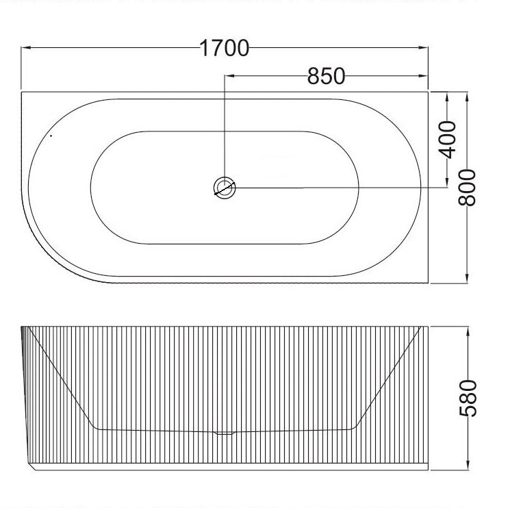 Sunny 4239 Fluted Corner Back Bathtub – Gloss White | Oval Acrylic Design | Available in 1500mm & 1700mm