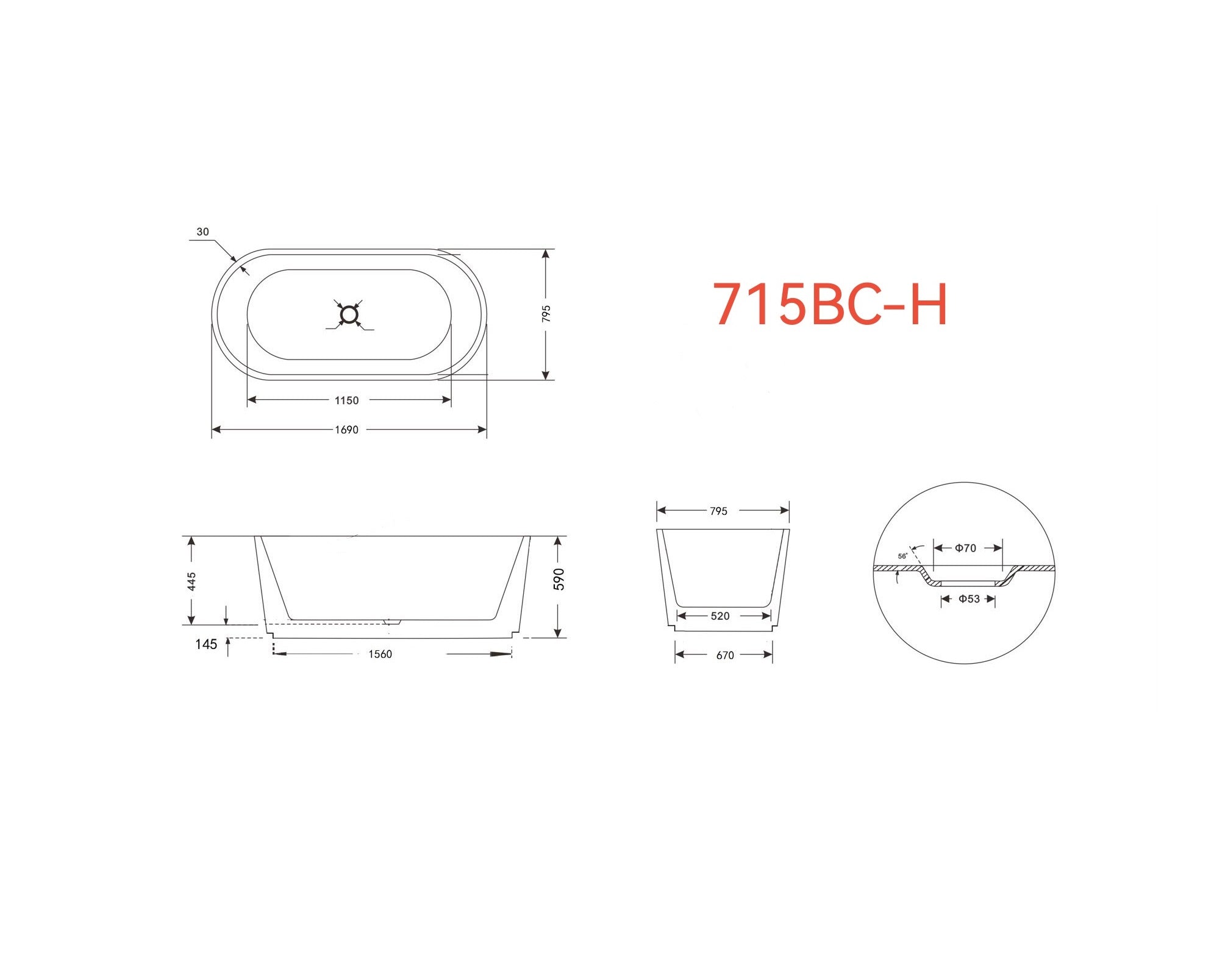 SUNNY 715 Fluted Gloss White & Matte White Oval Acrylic Freestanding Bathtub – | Available in 1500mm & 1700mm