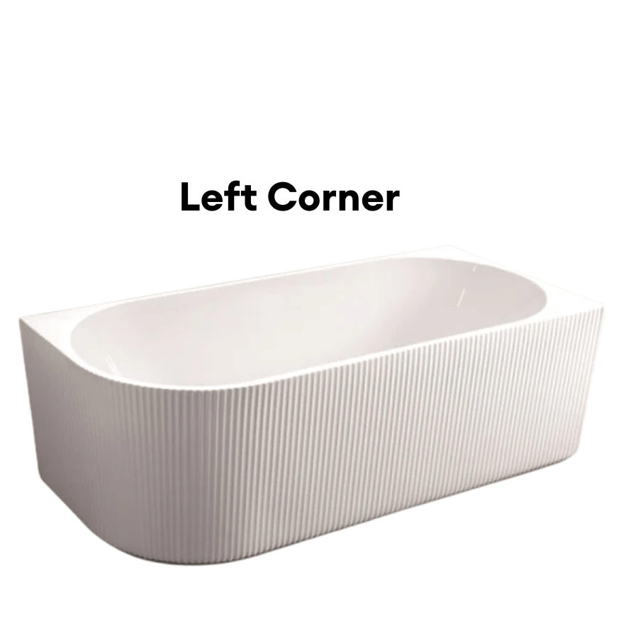 Sunny 4239 Fluted Corner Back Bathtub – Gloss White | Oval Acrylic Design | Available in 1500mm & 1700mm