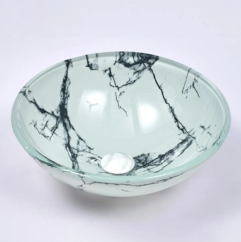 Infinity Marble Tempered Glass Round Above Counter Art Basin 420*420*145mm