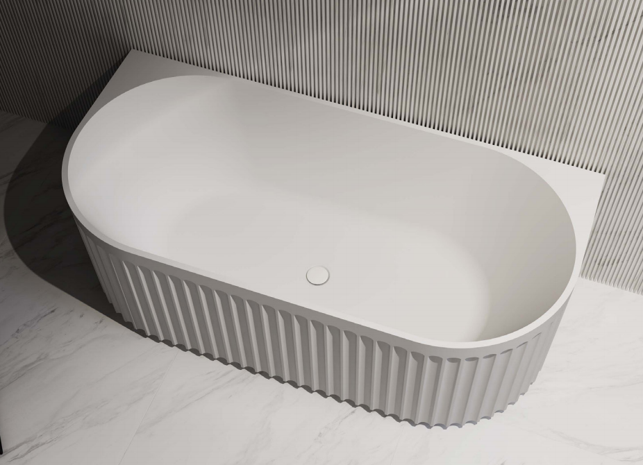 RIVA ROMA FLUTED BACK TO WALL BATHTUB – GLOSS WHITE & MATTE WHITE | Acrylic | Available in 1500mm & 1700mm Sizes