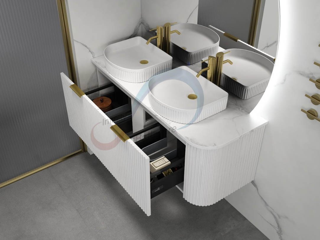 INFINITY Rio Left Corner Fluted Wall Hung Vanity – Matte White | 600–1500mm