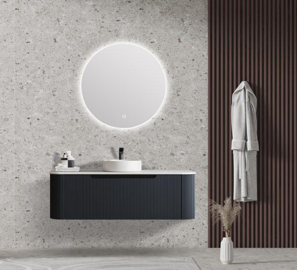 MERCIO Rome Matt Black Fluted Curved Wall-Hung Vanity 600-1500mm