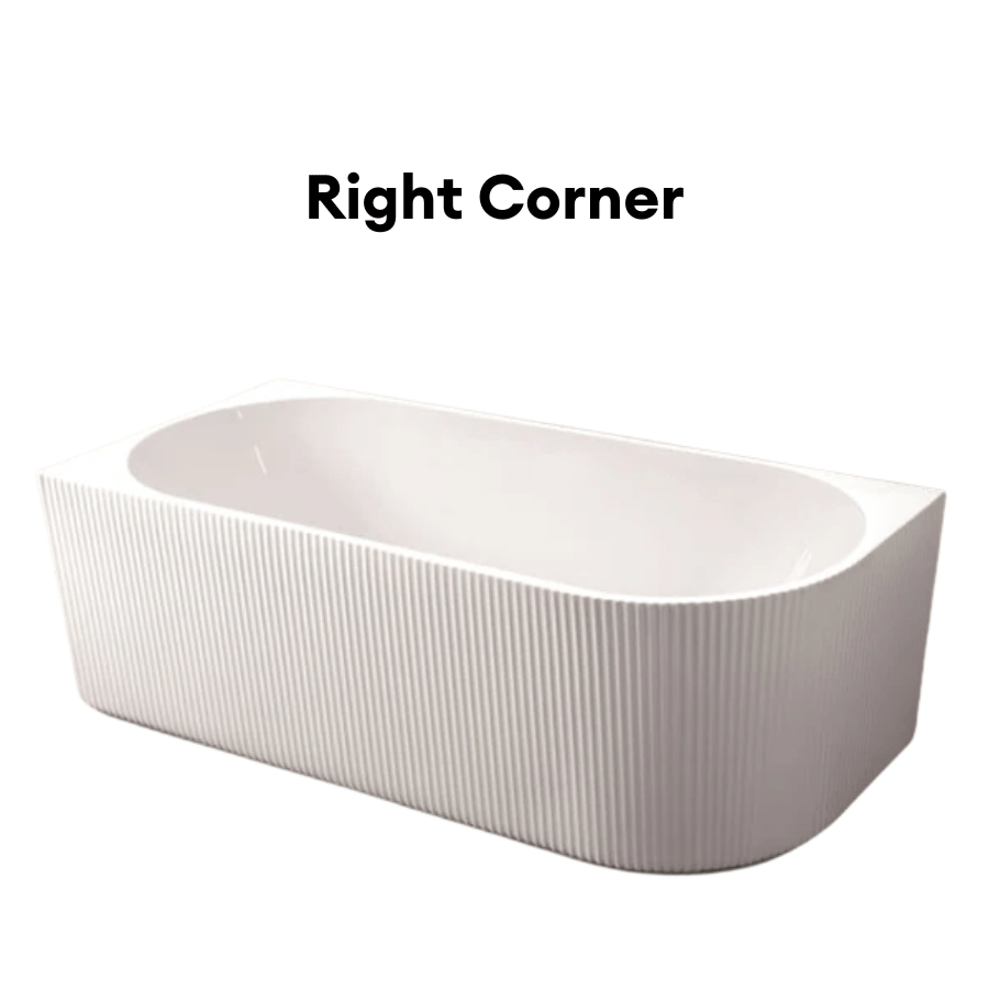 Sunny 4239 Fluted Corner Back Bathtub – Gloss White | Oval Acrylic Design | Available in 1500mm & 1700mm