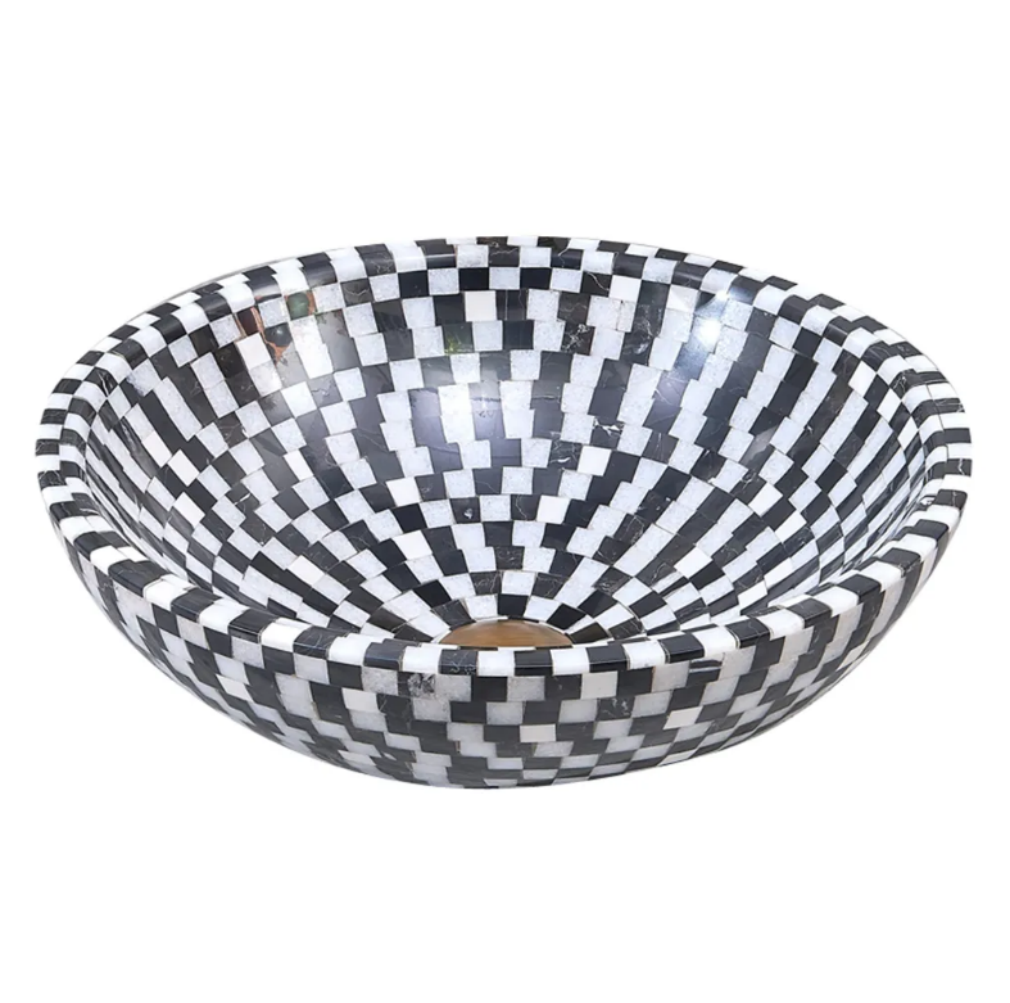 Infinity Marble Mosaic Nature Stone Round Above Counter Art Basin 420*420*140mm