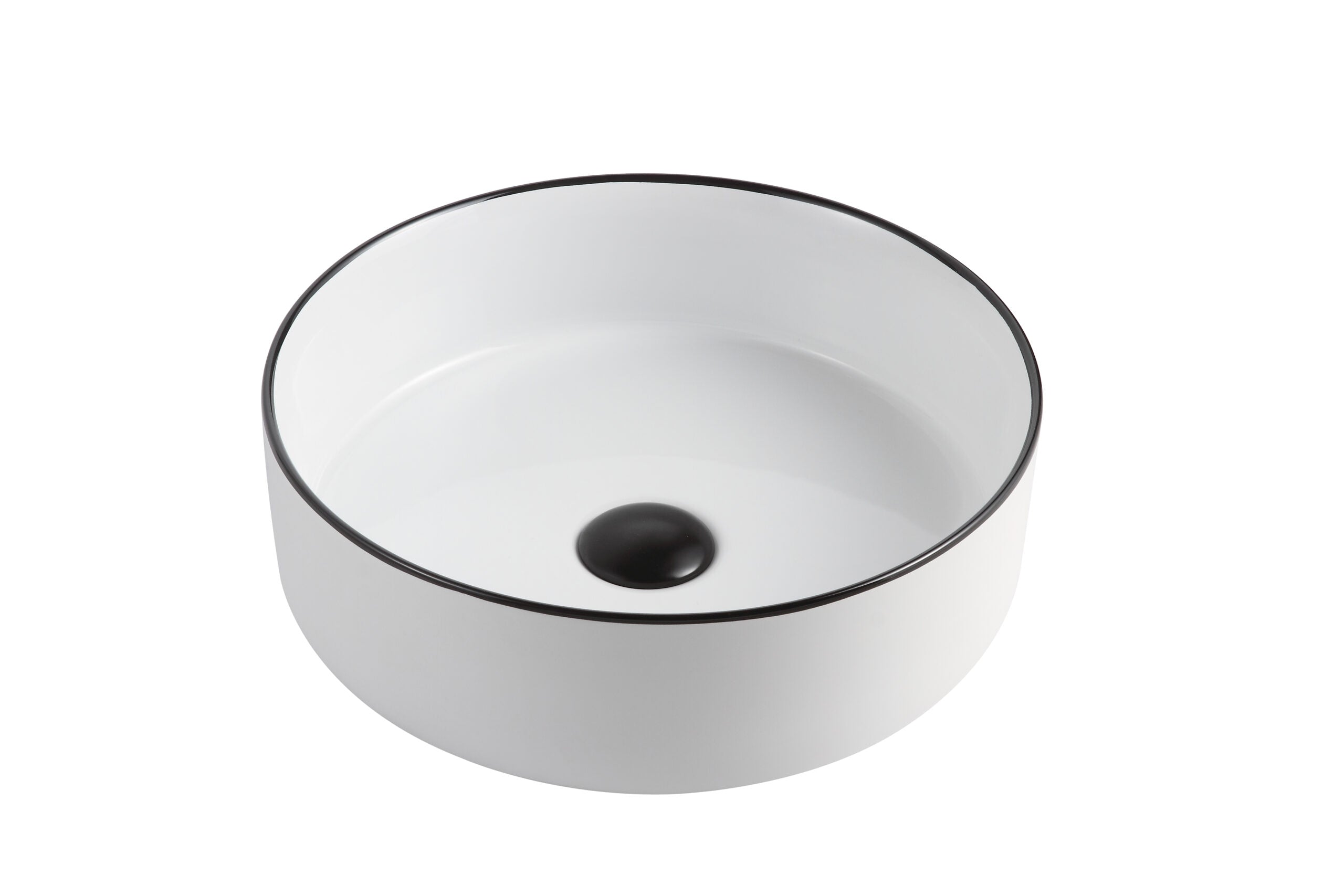 Modern round white bathroom basin with black rim, Secasa Home quality bathroom vanity sink