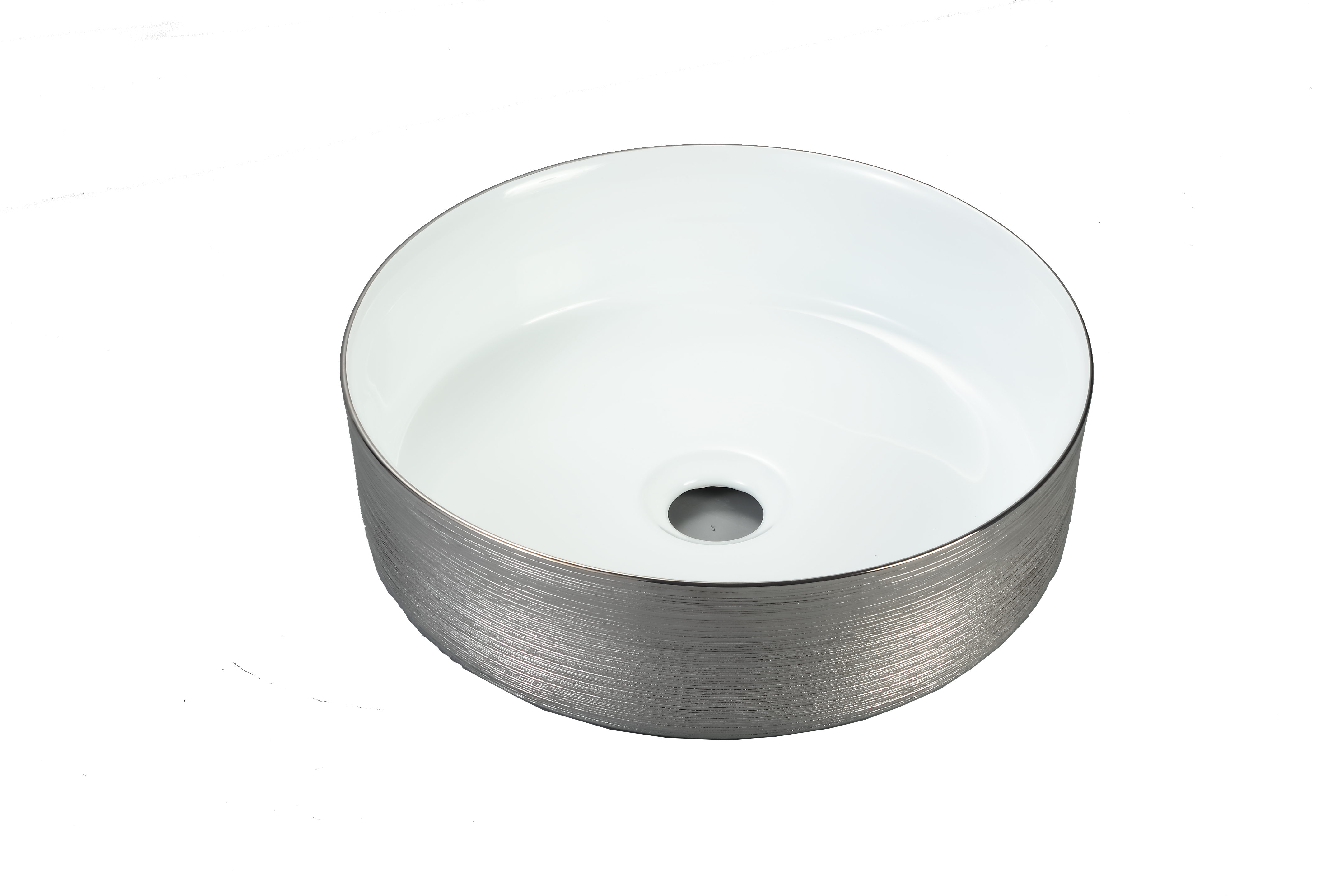 Modern round bathroom basin with textured silver exterior from Secasa Home