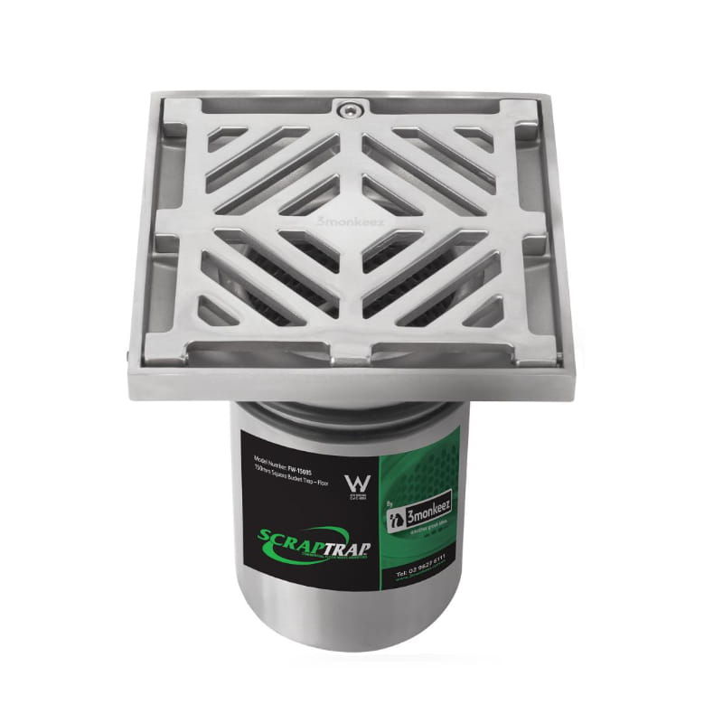 Stainless steel 3monkeez 150mm square floor waste drain, modern bathroom accessory