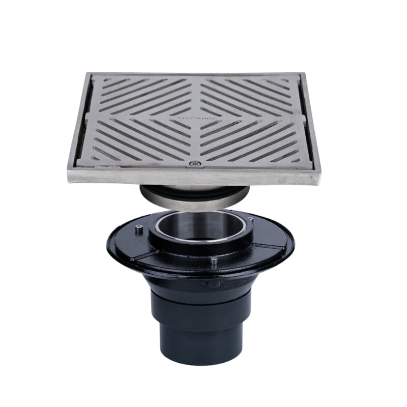 200mm square stainless steel floor waste drain and 150mm pipe kit for bathroom or laundry