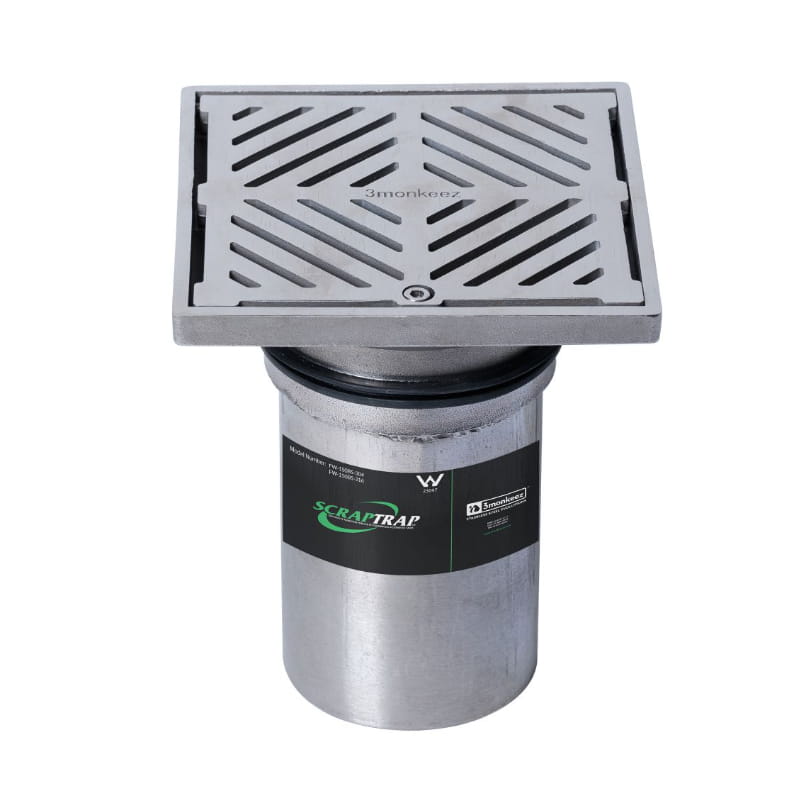 304 stainless steel square floor waste arrestor with slotted grate, scrap trap design
