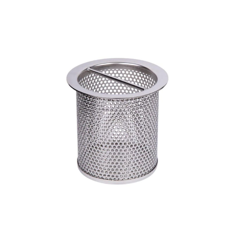 Stainless steel removable sink basket strainer with perforated design, ideal for kitchen use.