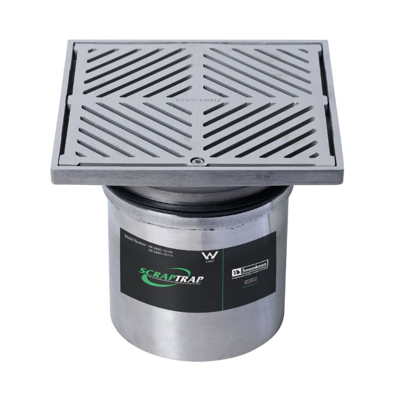 Stainless steel square floor waste arrestor with slotted grate, modern drain for bathrooms