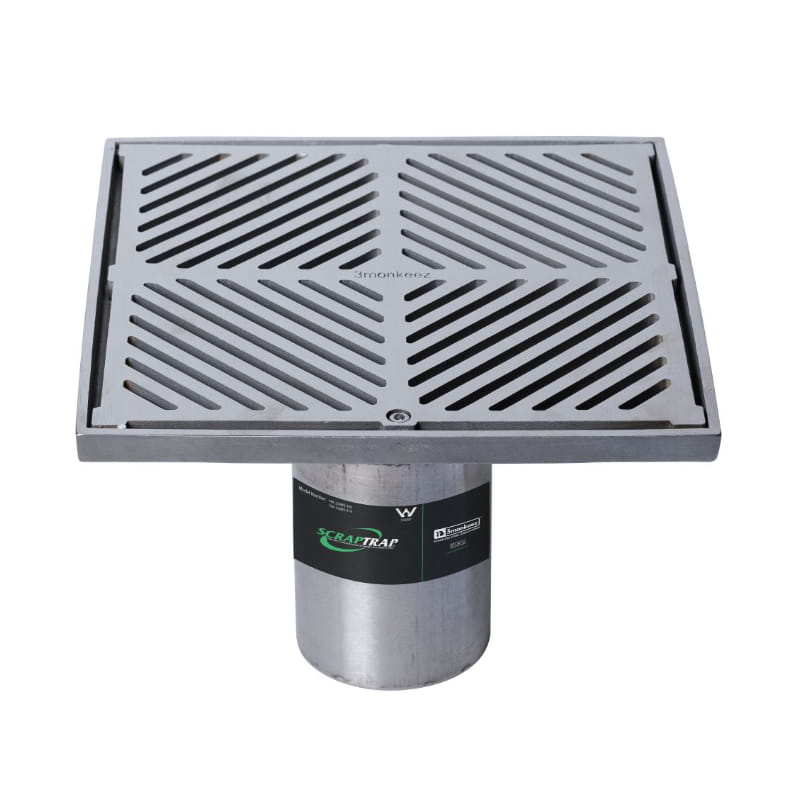 Stainless steel square floor waste arrestor with slotted grate for modern bathroom drainage