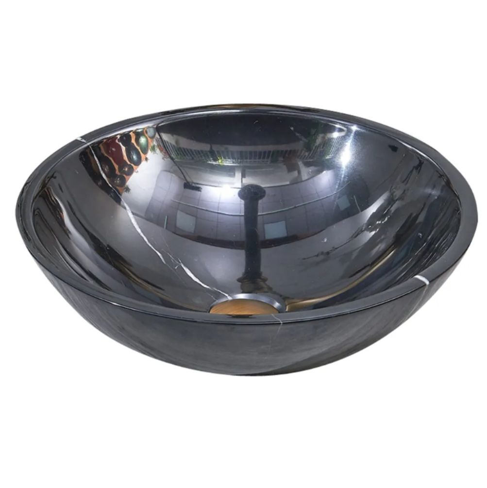 Infinity Black Marble Nature Stone Round Above Counter Art Basin 420*420*140mm