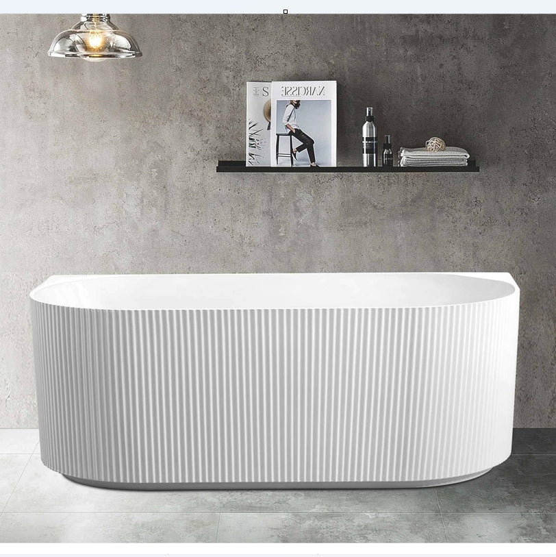 Sunny 4220 Fluted Back To Wall Gloss White / Matte White Oval Acrylic Bathtub| Available in 1500mm & 1700mm
