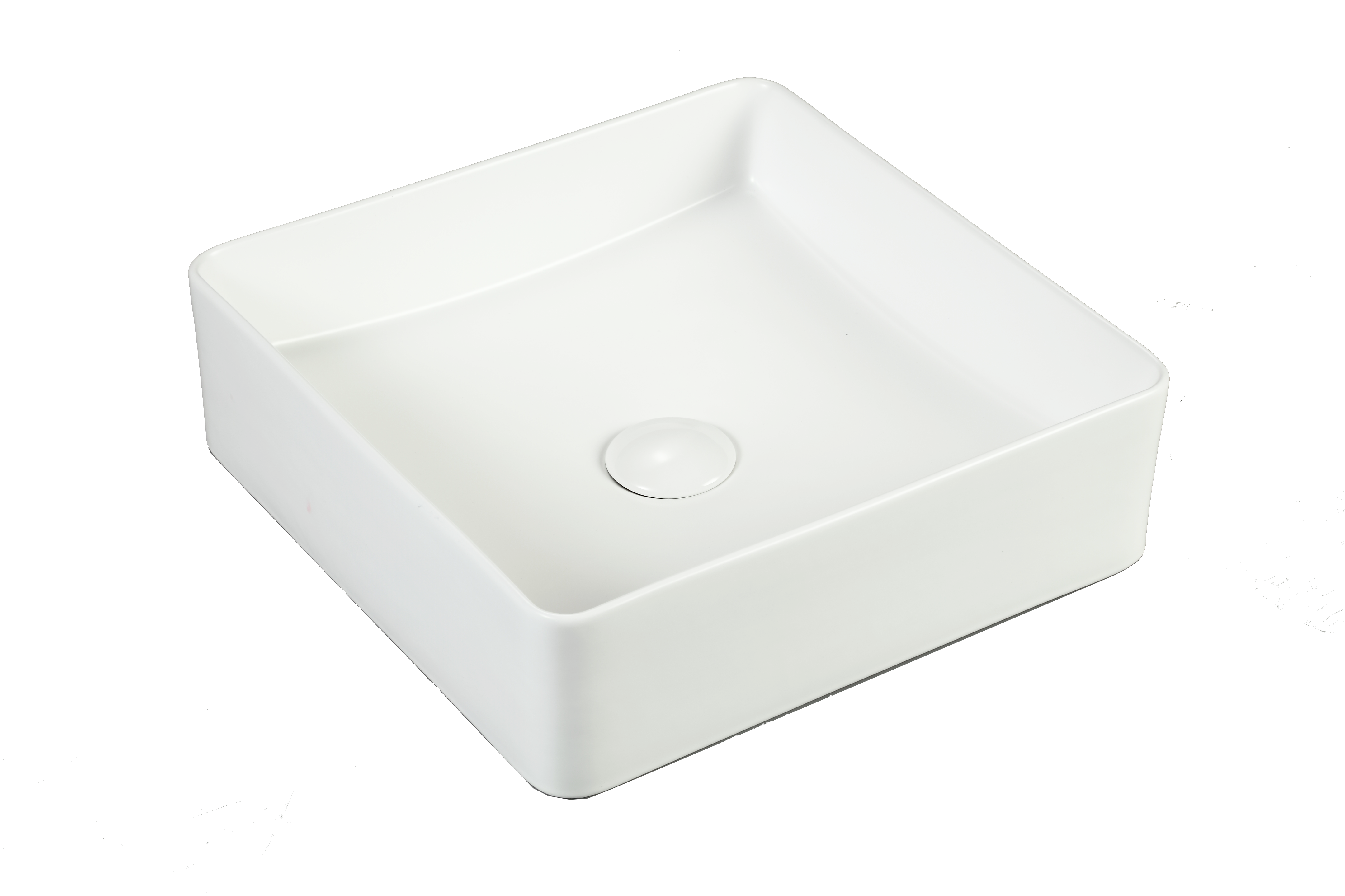 Modern white square ceramic bathroom basin from Secasa Home on a black background
