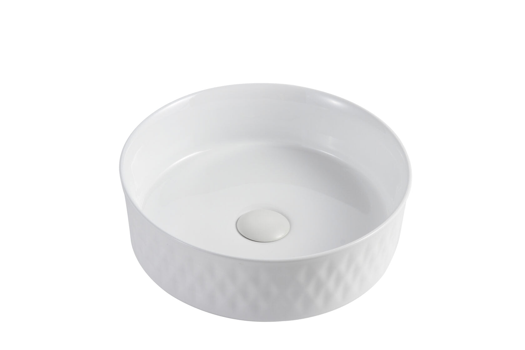 Modern round white bathroom vanity basin with textured exterior, Secasa Home Australia