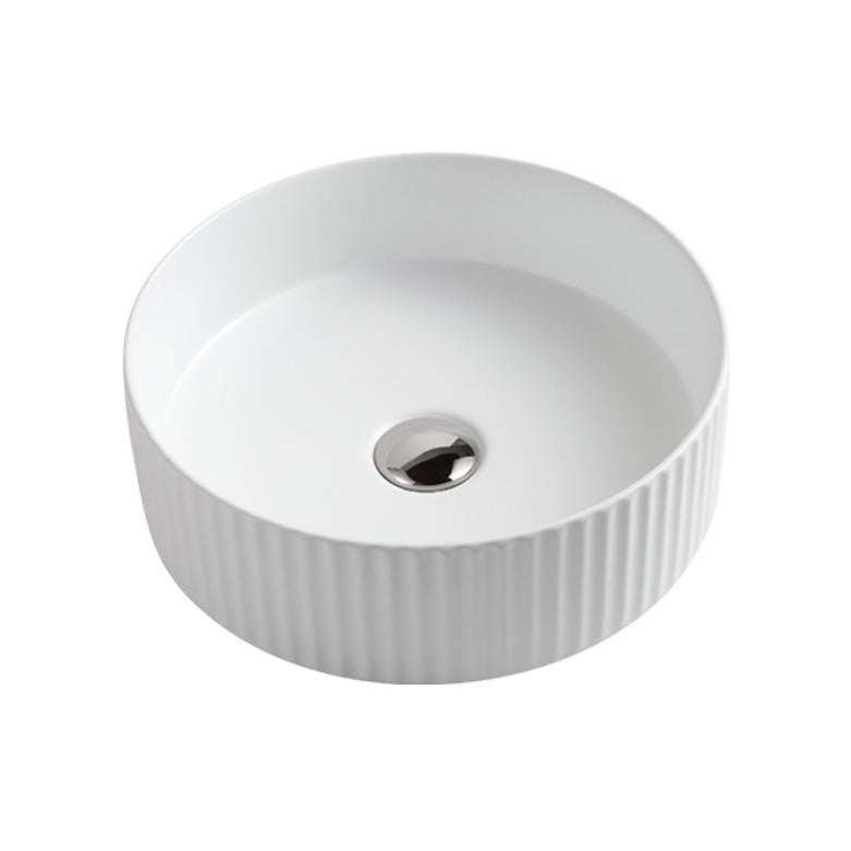 Round matt white ceramic fluted above counter basin by Secasa Home, modern bathroom vanity sink