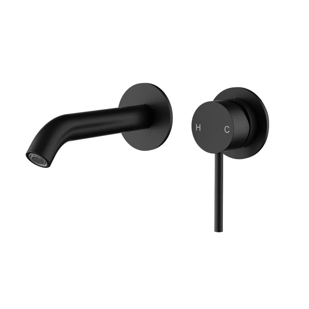 Matte black modern wall-mounted bathroom tap and mixer by Secasa Home