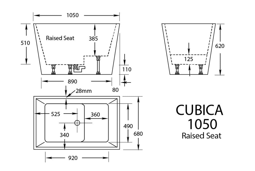 BROADWAY CUBICA FREE STANDING RECTANGLE BATH GLOSS WHITE 980MM, 1050MM, 1200MM, 1400MM, 1500MM , 1700MM