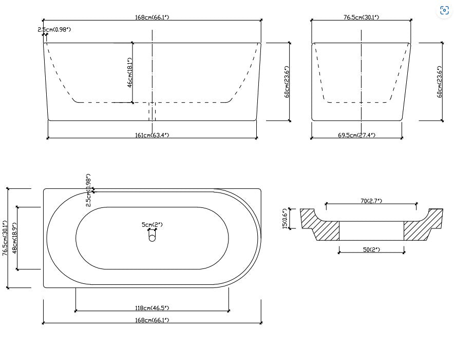INFINITY Nera White Acrylic Corner Bathtub – 1500mm & 1700mm | Gloss White & Matt White