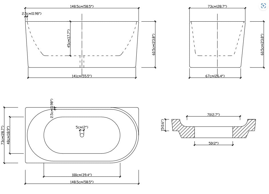 INFINITY Nera White Acrylic Corner Bathtub – 1500mm & 1700mm | Gloss White & Matt White
